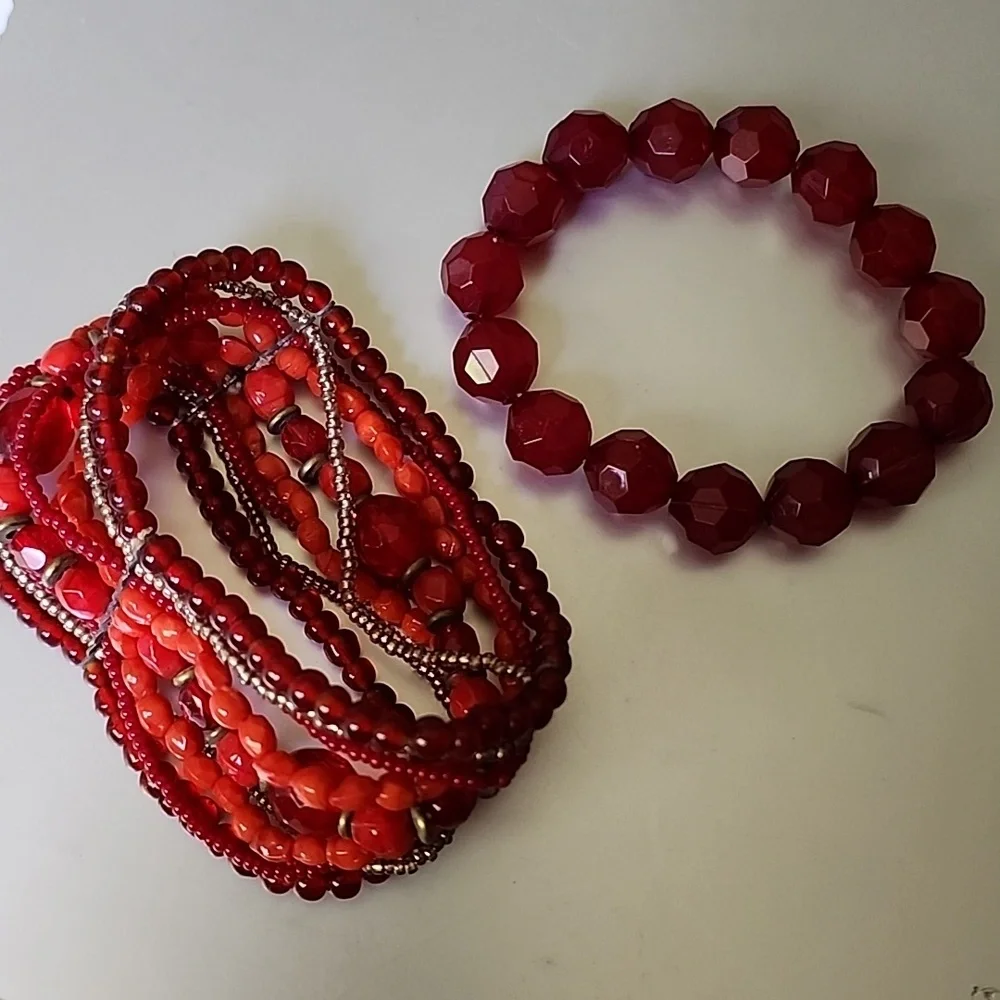MULTI STONE REDS  BRACELET Fire ORANGE RED STONE 2 Bracelet Bundle
